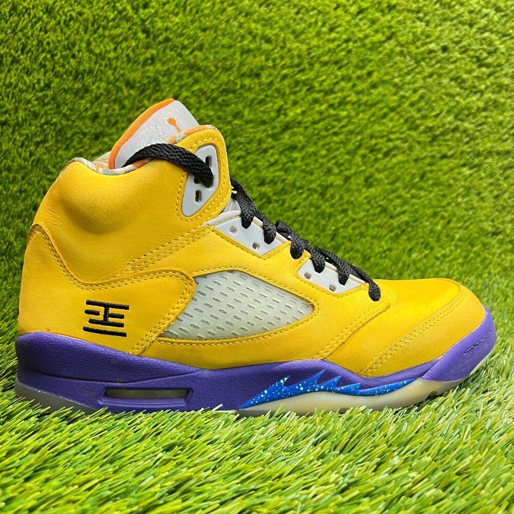 Nike Air Jordan 5 Retro Boys Size 6Y Yellow Red Black Basketball Shoes Sneakers